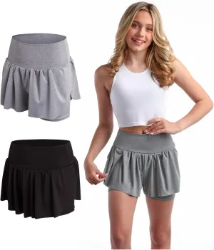Sweet Hearts Girls Active Skort - 2 Pack Flowy Butterfly Shorts with Spandex Lining - Athletic Skirt for Girls, Made in USA