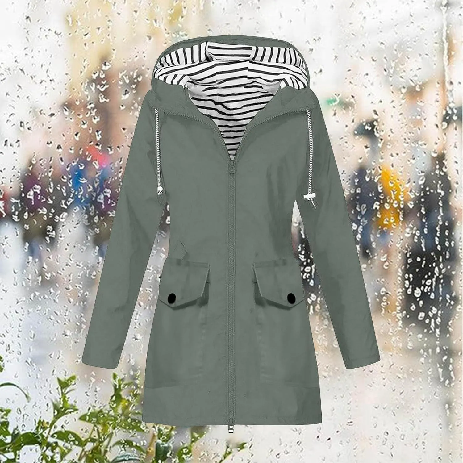 TANGNADE Raincoat for Women Waterproof with Hood Packable Long Hooded Trench Coats Windbreaker Travel Jacket