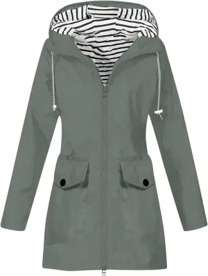 TANGNADE Raincoat for Women Waterproof with Hood Packable Long Hooded Trench Coats Windbreaker Travel Jacket