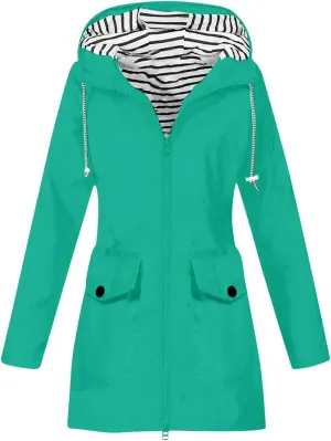 TANGNADE Raincoat for Women Waterproof with Hood Packable Long Hooded Trench Coats Windbreaker Travel Jacket