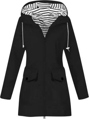 TANGNADE Raincoat for Women Waterproof with Hood Packable Long Hooded Trench Coats Windbreaker Travel Jacket