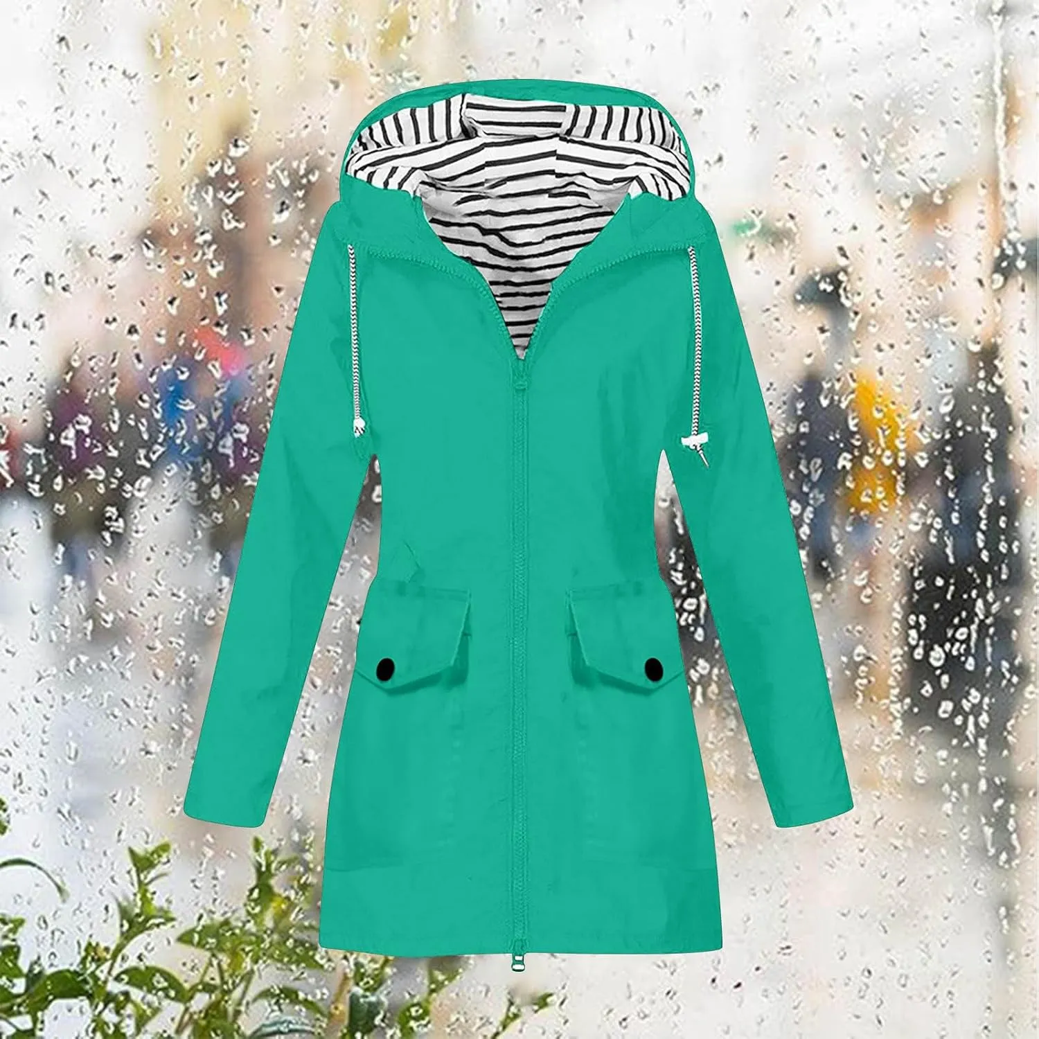 TANGNADE Raincoat for Women Waterproof with Hood Packable Long Hooded Trench Coats Windbreaker Travel Jacket