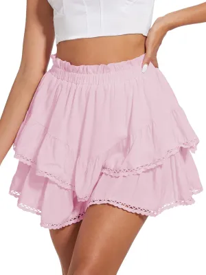 Tanou Womens Flowy Skirts High Waist Mini Skirt Ruffle Tiered Hem with Lined Shorts Golf Tennis Skort Casual Boho Skorts