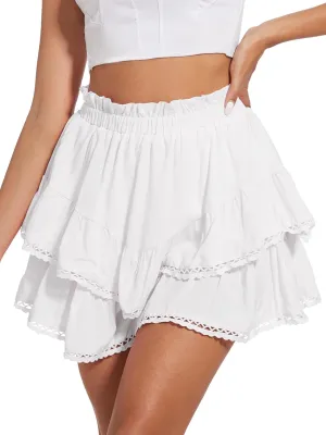Tanou Womens Flowy Skirts High Waist Mini Skirt Ruffle Tiered Hem with Lined Shorts Golf Tennis Skort Casual Boho Skorts