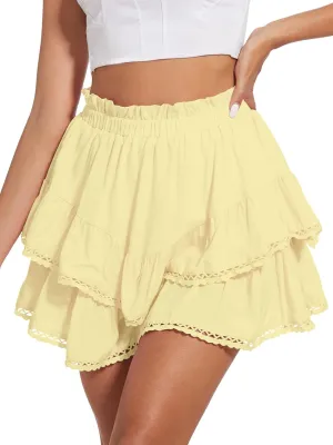 Tanou Womens Flowy Skirts High Waist Mini Skirt Ruffle Tiered Hem with Lined Shorts Golf Tennis Skort Casual Boho Skorts
