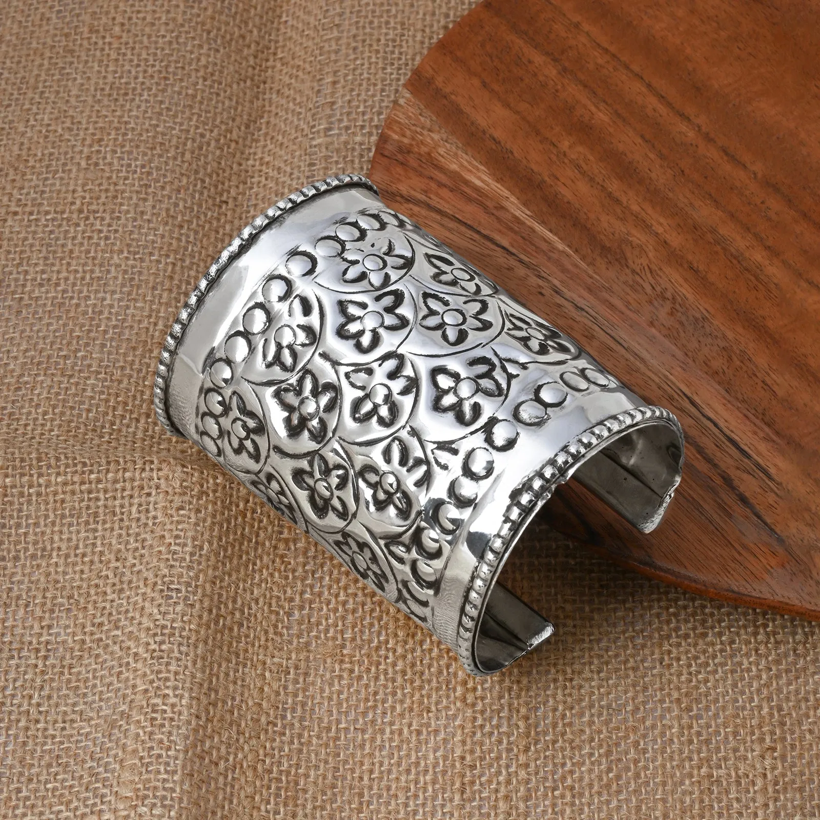 Teejh Jassi Silver Oxidised Cuff Bracelet