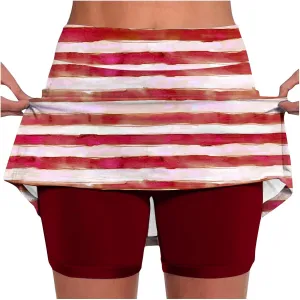 Tennis Skirts for Women with Shorts Fashion Striped Casual A-Line Skorts Tummy Control Lightweight Sports Pants Skirt