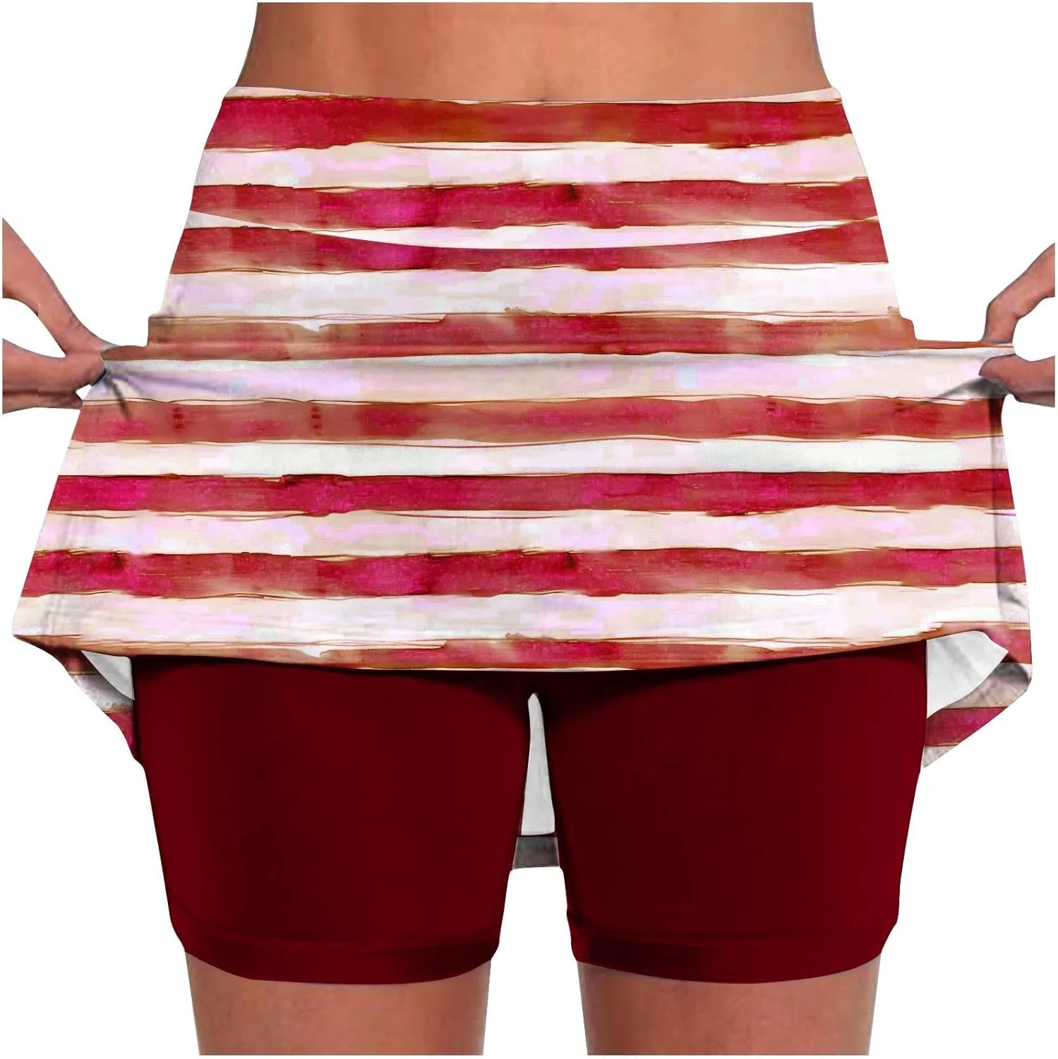 Tennis Skirts for Women with Shorts Fashion Striped Casual A-Line Skorts Tummy Control Lightweight Sports Pants Skirt