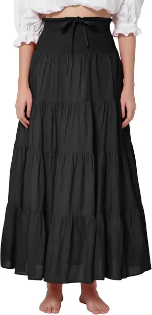 ThePirateDressing Elastic Smocked Waist Boho Renaissance Medieval Peasant Pirate Maxi Skirt