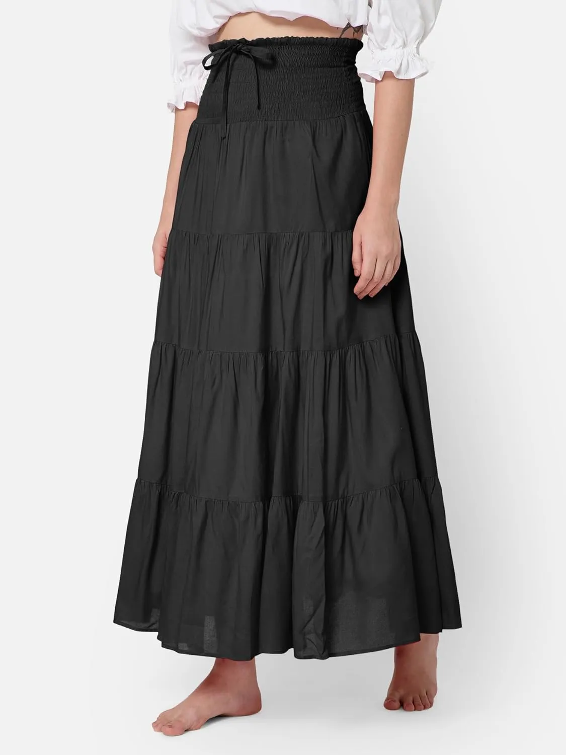 ThePirateDressing Elastic Smocked Waist Boho Renaissance Medieval Peasant Pirate Maxi Skirt