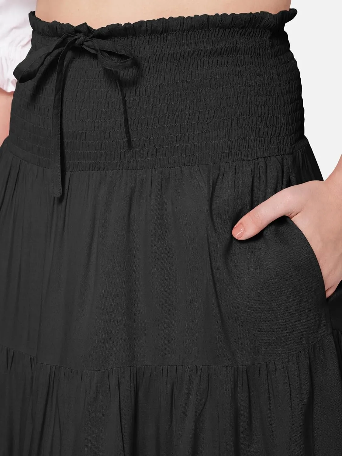 ThePirateDressing Elastic Smocked Waist Boho Renaissance Medieval Peasant Pirate Maxi Skirt