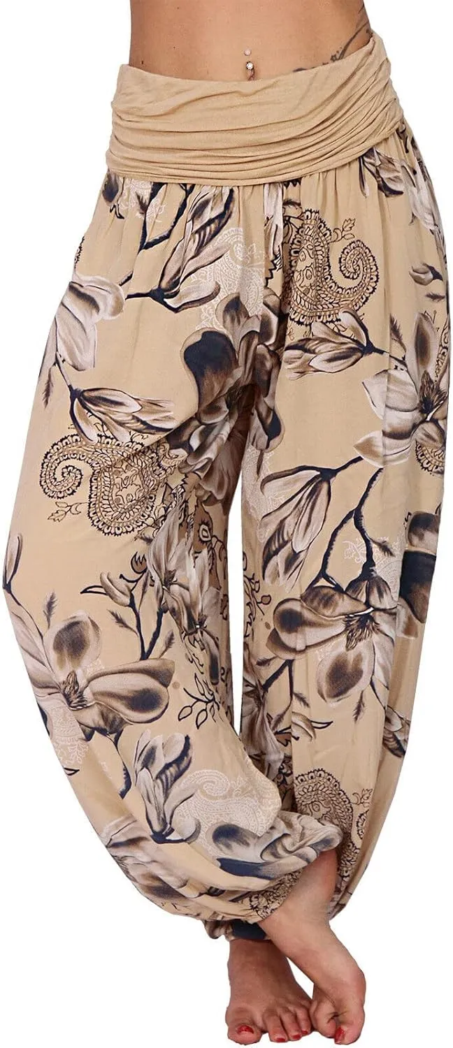 TIAFORD Women's Casual Floral Print Belted High Waist Wide Leg Pants Loose Beach Flowy Comfy Trousers