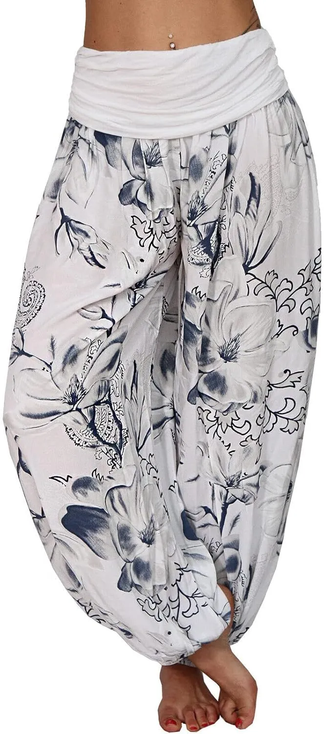 TIAFORD Women's Casual Floral Print Belted High Waist Wide Leg Pants Loose Beach Flowy Comfy Trousers