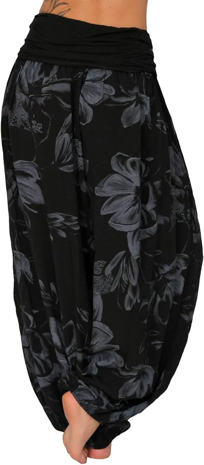 TIAFORD Women's Casual Floral Print Belted High Waist Wide Leg Pants Loose Beach Flowy Comfy Trousers
