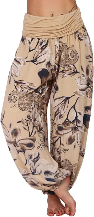 TIAFORD Women's Casual Floral Print Belted High Waist Wide Leg Pants Loose Beach Flowy Comfy Trousers