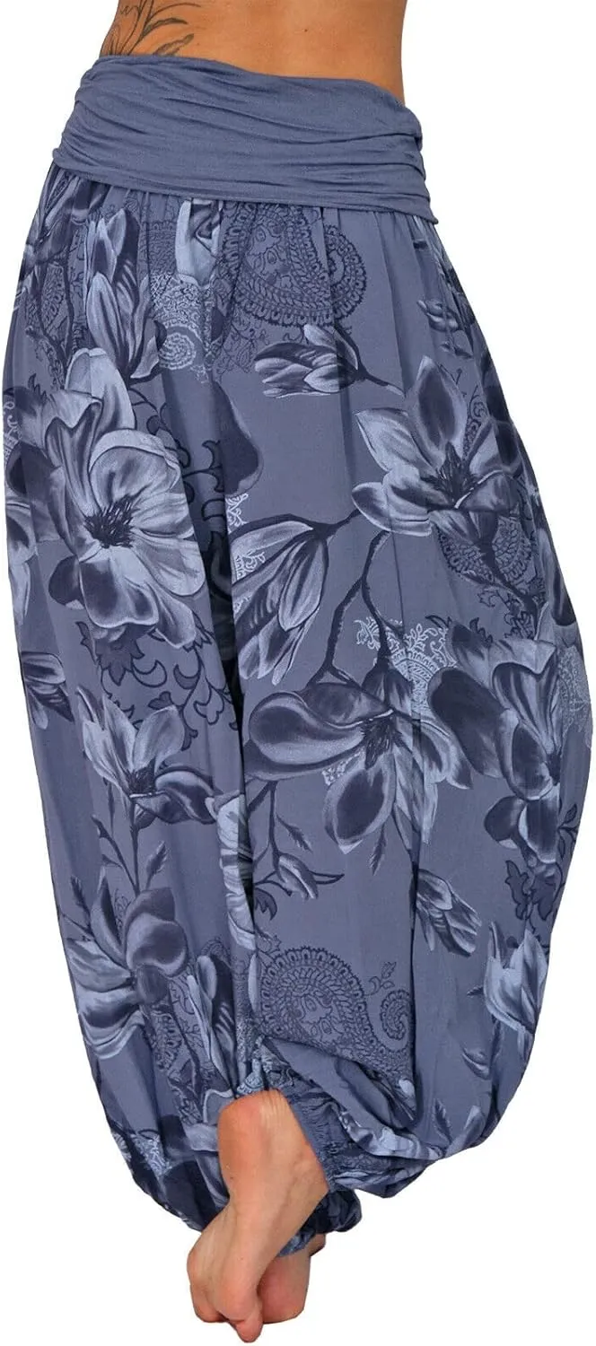 TIAFORD Women's Casual Floral Print Belted High Waist Wide Leg Pants Loose Beach Flowy Comfy Trousers