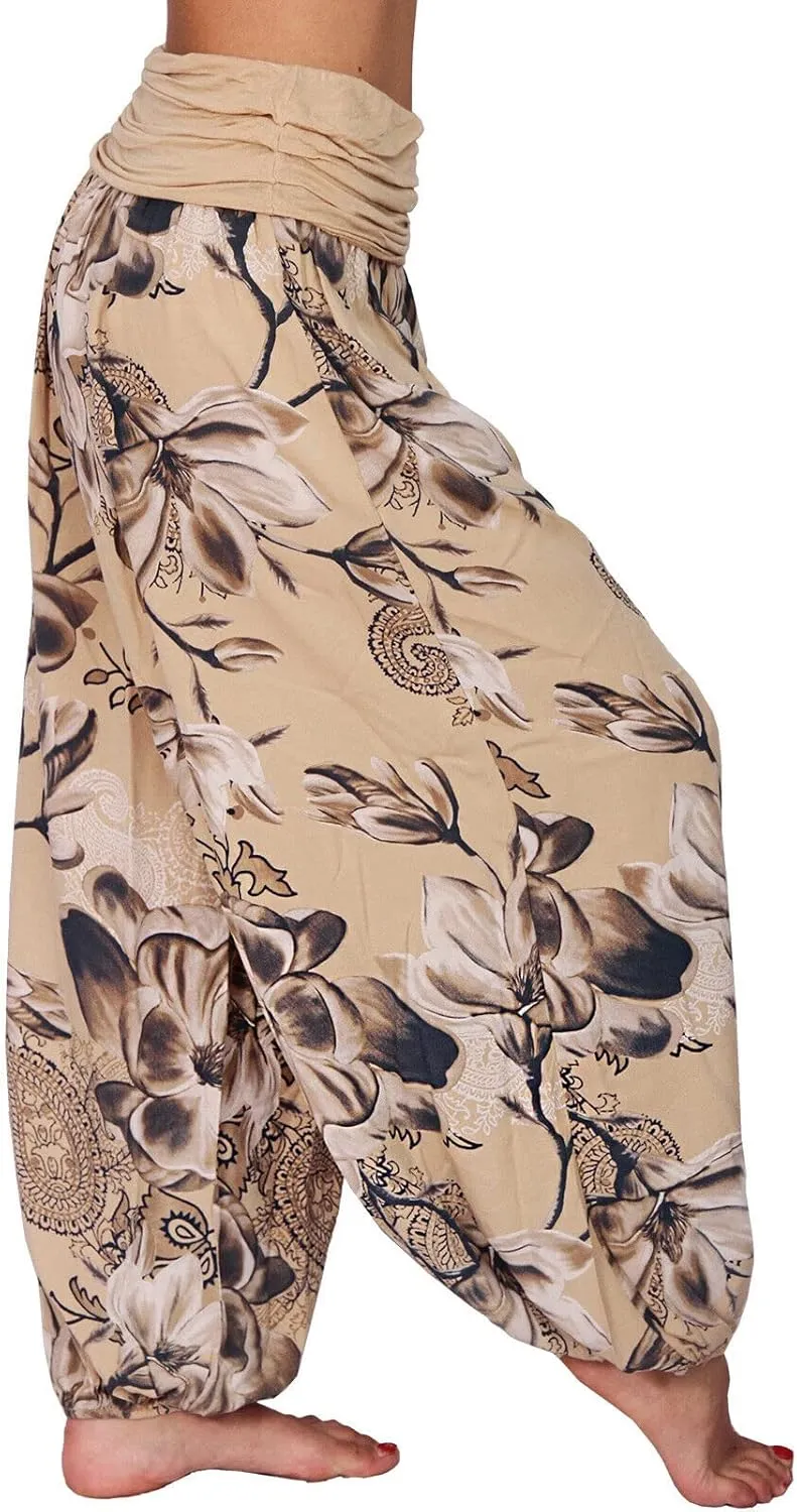 TIAFORD Women's Casual Floral Print Belted High Waist Wide Leg Pants Loose Beach Flowy Comfy Trousers