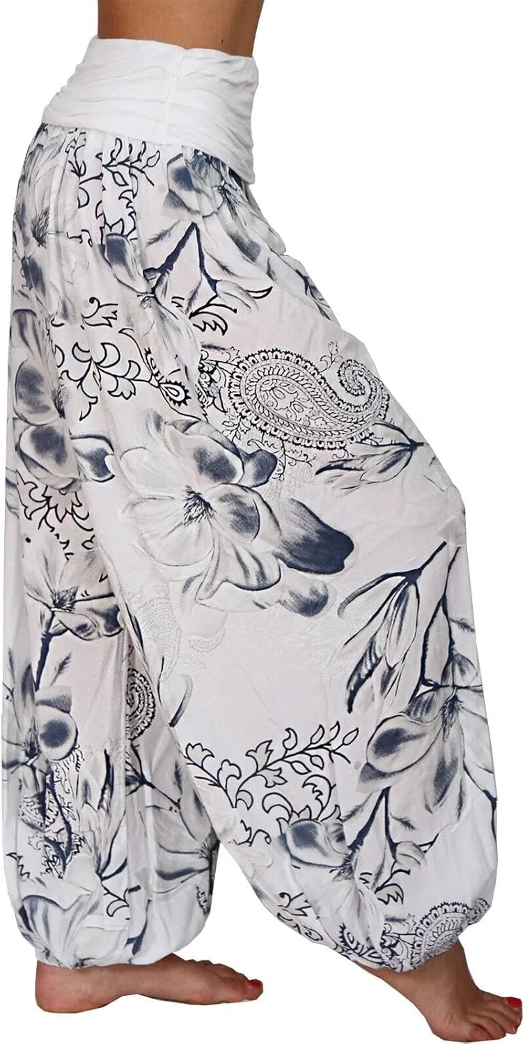 TIAFORD Women's Casual Floral Print Belted High Waist Wide Leg Pants Loose Beach Flowy Comfy Trousers