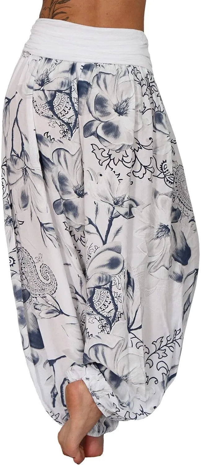 TIAFORD Women's Casual Floral Print Belted High Waist Wide Leg Pants Loose Beach Flowy Comfy Trousers