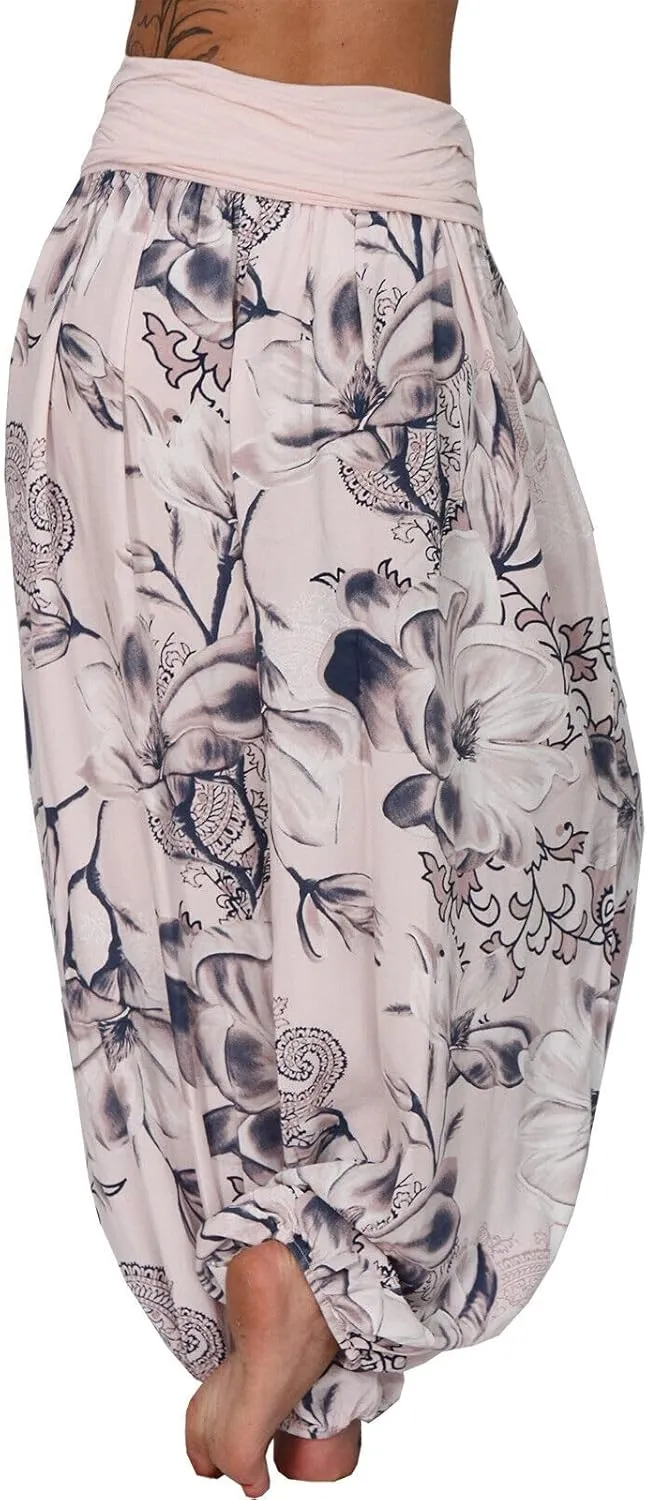 TIAFORD Women's Casual Floral Print Belted High Waist Wide Leg Pants Loose Beach Flowy Comfy Trousers