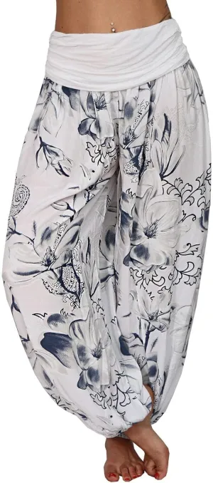 TIAFORD Women's Casual Floral Print Belted High Waist Wide Leg Pants Loose Beach Flowy Comfy Trousers