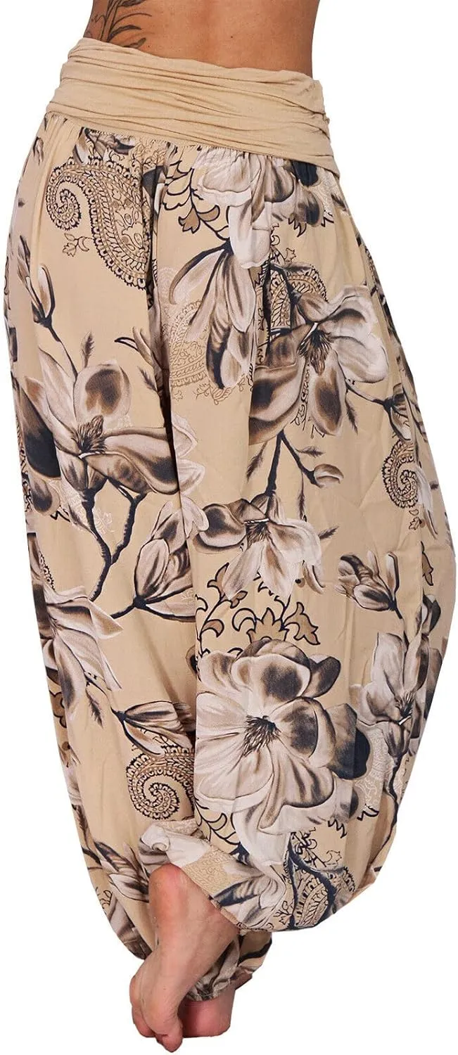 TIAFORD Women's Casual Floral Print Belted High Waist Wide Leg Pants Loose Beach Flowy Comfy Trousers