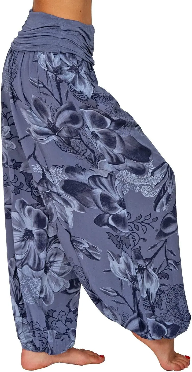 TIAFORD Women's Casual Floral Print Belted High Waist Wide Leg Pants Loose Beach Flowy Comfy Trousers