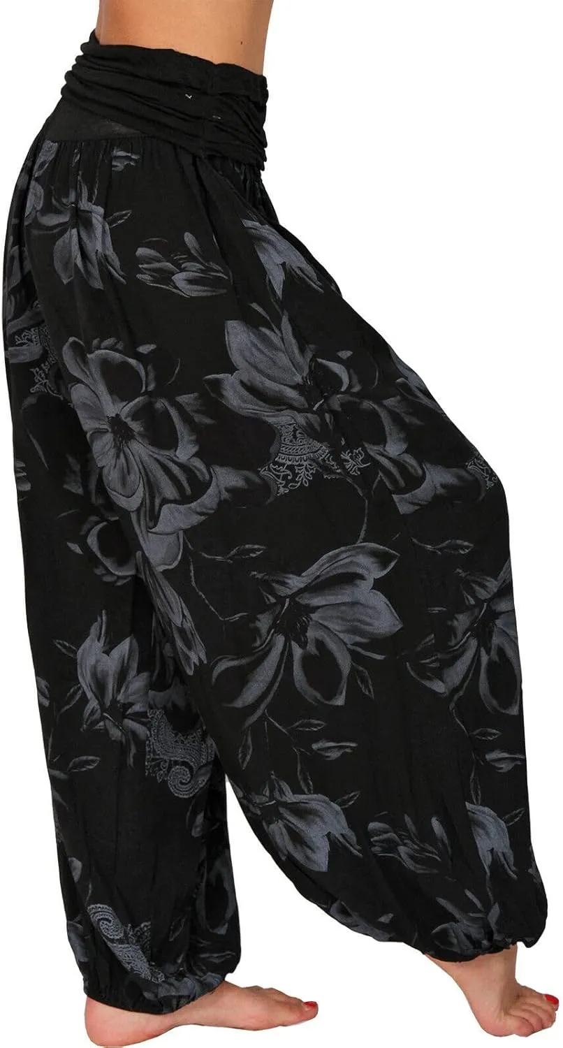 TIAFORD Women's Casual Floral Print Belted High Waist Wide Leg Pants Loose Beach Flowy Comfy Trousers