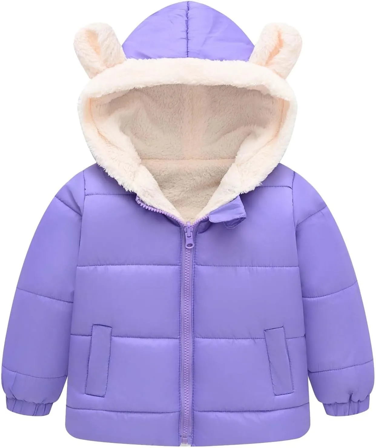 Toddler Boys Girls Fleece Cute Ears Down Coat Cotton Padded Hooded Jackets with Pockets Little Girl Winter Coats Size 8