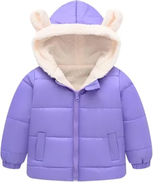 Toddler Boys Girls Fleece Cute Ears Down Coat Cotton Padded Hooded Jackets with Pockets Little Girl Winter Coats Size 8