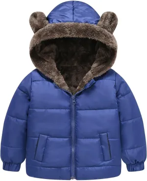 Toddler Boys Girls Fleece Jacket Solid Color Bear Ears Cute Hooded Pocket Short Cotton Padded Coat Kids Jacket