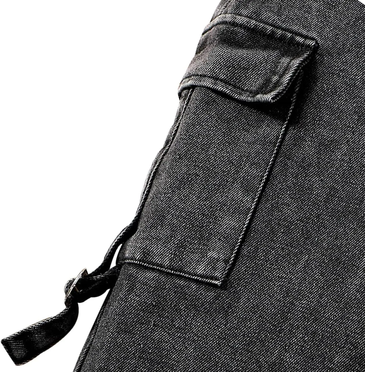 Toddler Girl Jeans, Elastic Band Wide-Leg Cargo Jeans with Utility Pockets - Girls Denim Pants (3-7T)