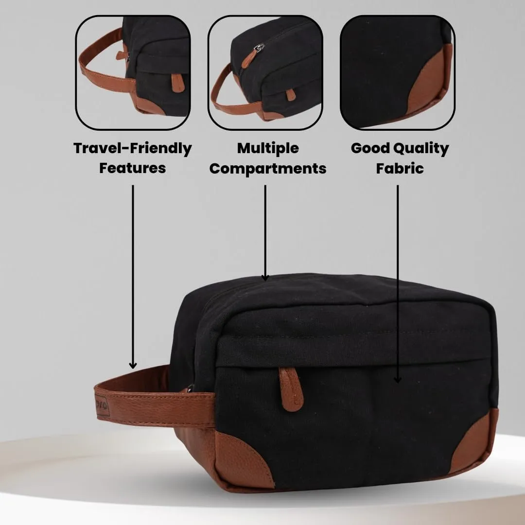 Toiletry Bag with Hanging Dopp Kit for Men, Water Resistant, Large Capacity Canvas Shaving Bag Perfect for Travel Toiletries Accessories - 10 Inch - Black