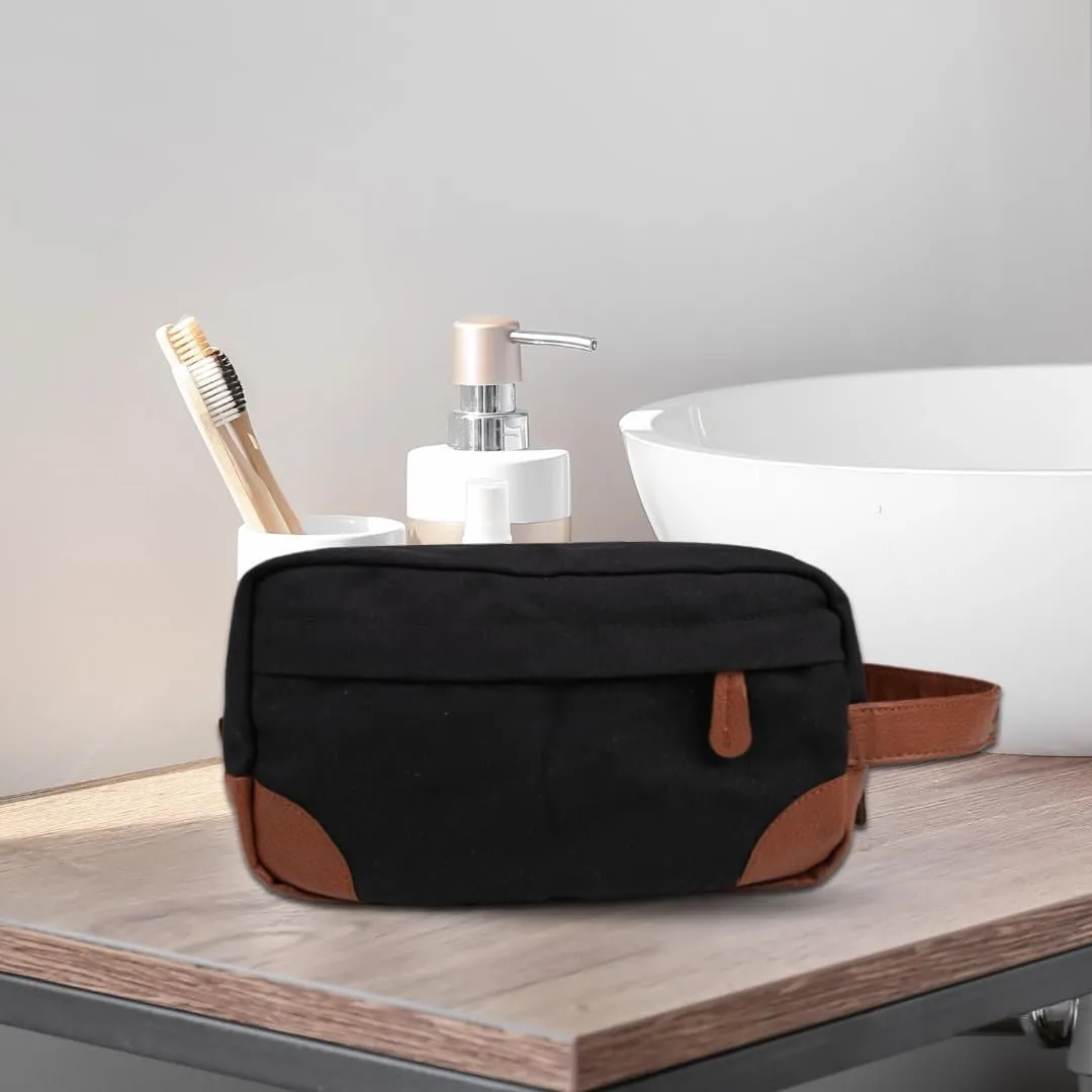 Toiletry Bag with Hanging Dopp Kit for Men, Water Resistant, Large Capacity Canvas Shaving Bag Perfect for Travel Toiletries Accessories - 10 Inch - Black