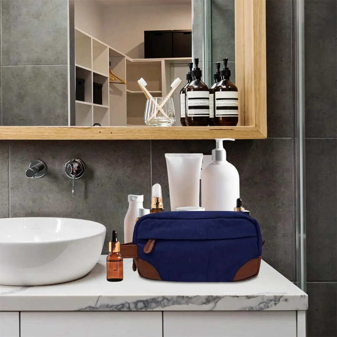 Toiletry Bag with Hanging Dopp Kit for Men, Water Resistant, Large Capacity Canvas Shaving Bag Perfect for Travel Toiletries Accessories - 10 Inch - Navy
