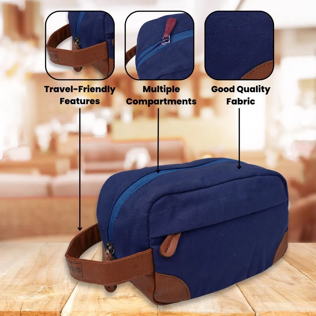 Toiletry Bag with Hanging Dopp Kit for Men, Water Resistant, Large Capacity Canvas Shaving Bag Perfect for Travel Toiletries Accessories - 10 Inch - Navy