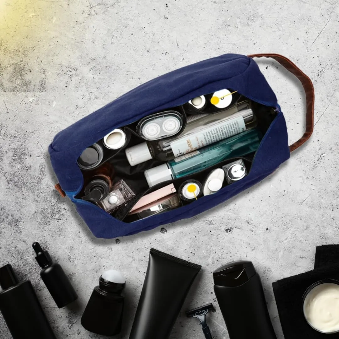 Toiletry Bag with Hanging Dopp Kit for Men, Water Resistant, Large Capacity Canvas Shaving Bag Perfect for Travel Toiletries Accessories - 10 Inch - Navy