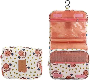Travel Toiletry Bag With Hanging Hook, Portable Makeup Bag Organizer For Women, Water-Resistant Travel Cosmetic Bag Essentials Accessories (Hearty White)