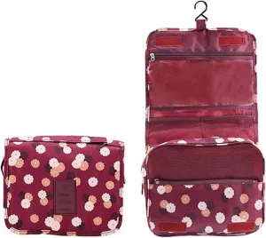 Travel Toiletry Bag With Hanging Hook, Portable Makeup Bag Organizer For Women, Water-Resistant Travel Cosmetic Bag Essentials Accessories (Patchy Pink)