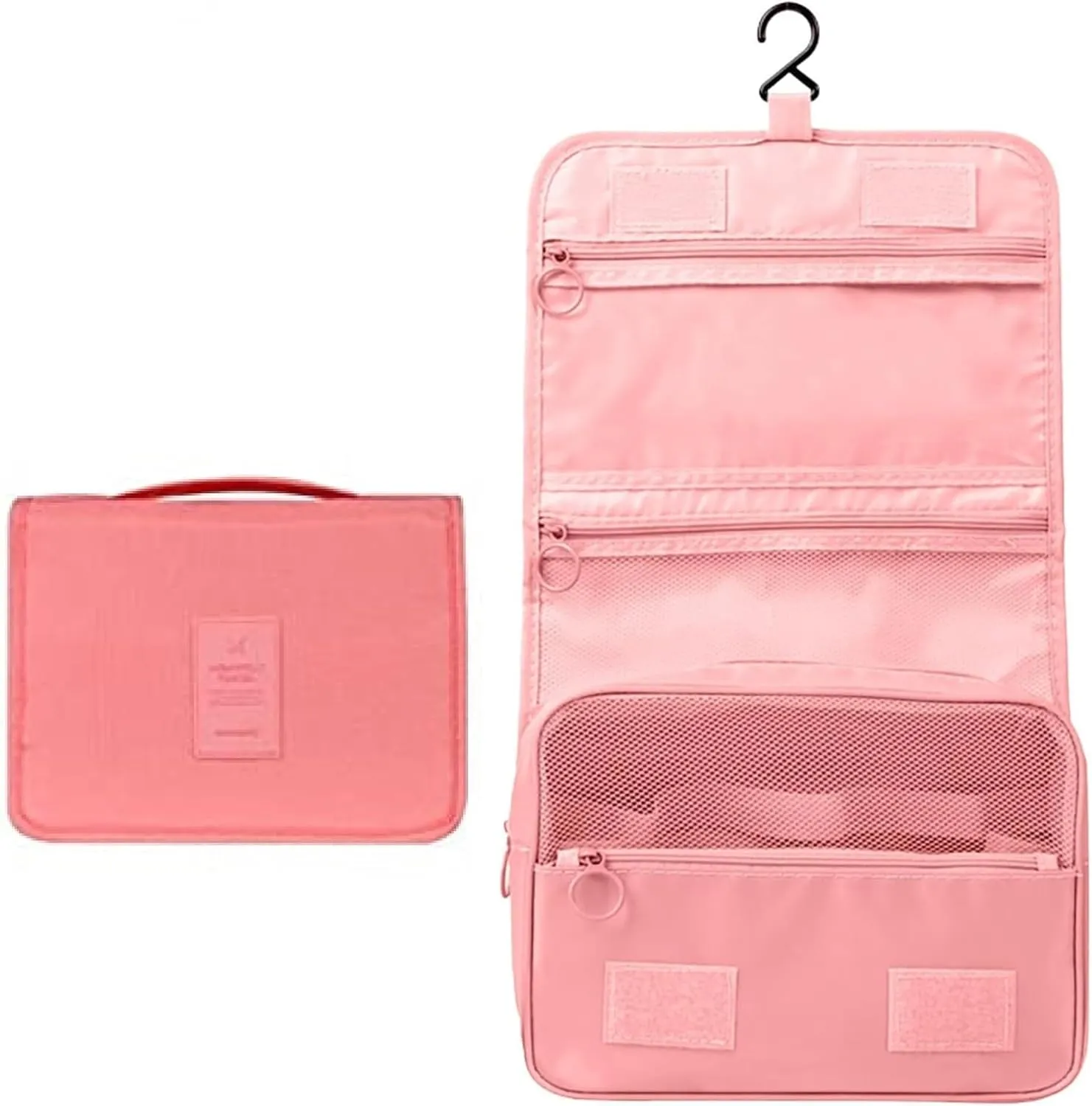 Travel Toiletry Bag With Hanging Hook, Portable Makeup Bag Organizer For Women, Water-Resistant Travel Cosmetic Bag Essentials Accessories (Solid Pink)