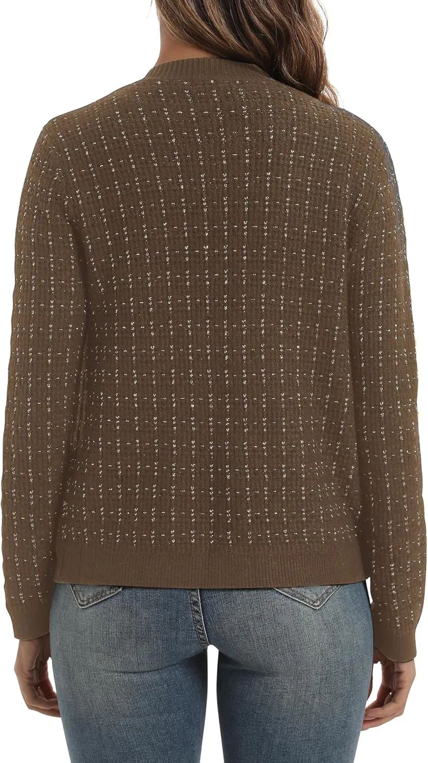 Urban CoCo Women's Open Front Button Down Knit Cropped Cardigan Casual Long Sleeve Sweater Jacket