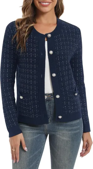 Urban CoCo Women's Open Front Button Down Knit Cropped Cardigan Casual Long Sleeve Sweater Jacket