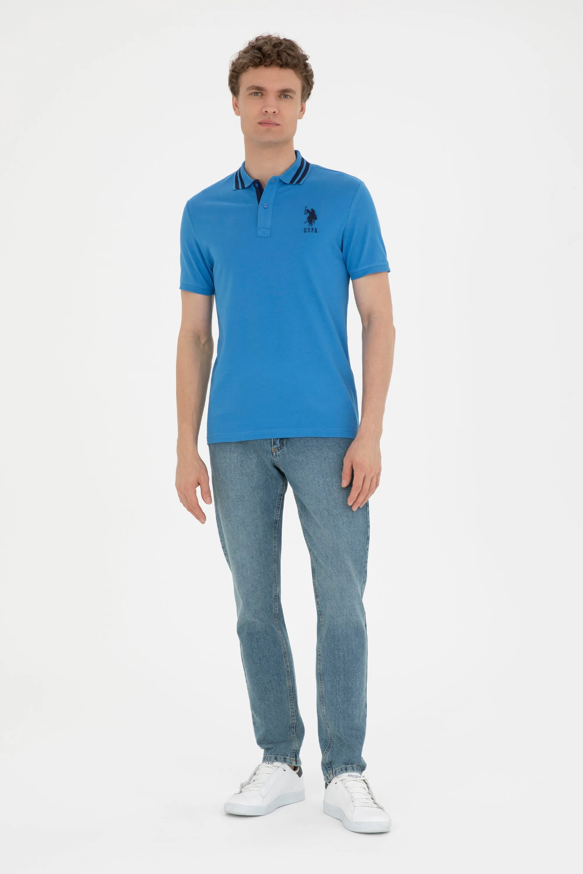 USPA Polo Shirt  Men Sax VR045 USPOM220 Big Pony Logo Number 3 US Polo Assn.