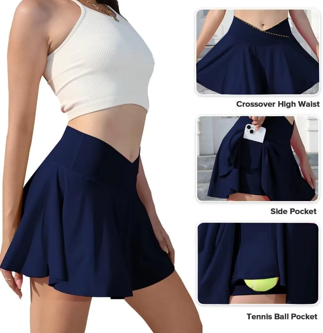 Vertvie Women Tennis Skirt Flowy Pleated Skorts Golf Athletic Skirts with Shorts Pockets High Waisted Running Workout Skorts