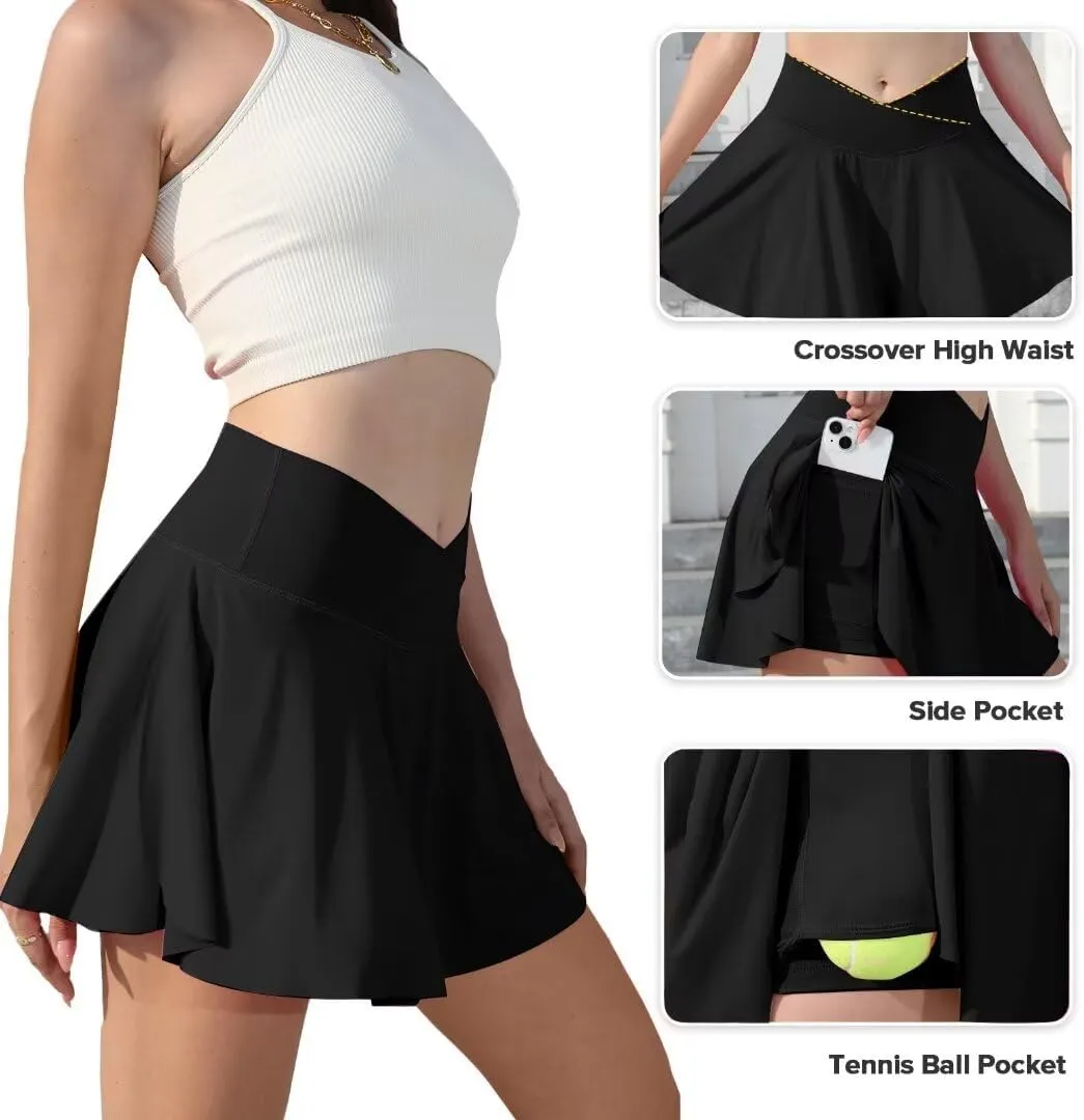Vertvie Women Tennis Skirt Flowy Pleated Skorts Golf Athletic Skirts with Shorts Pockets High Waisted Running Workout Skorts