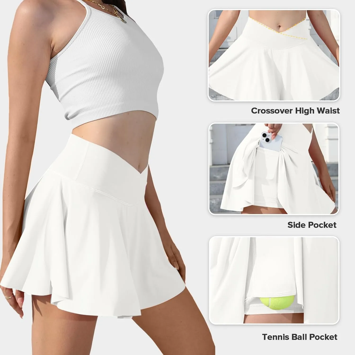 Vertvie Women Tennis Skirt Flowy Pleated Skorts Golf Athletic Skirts with Shorts Pockets High Waisted Running Workout Skorts