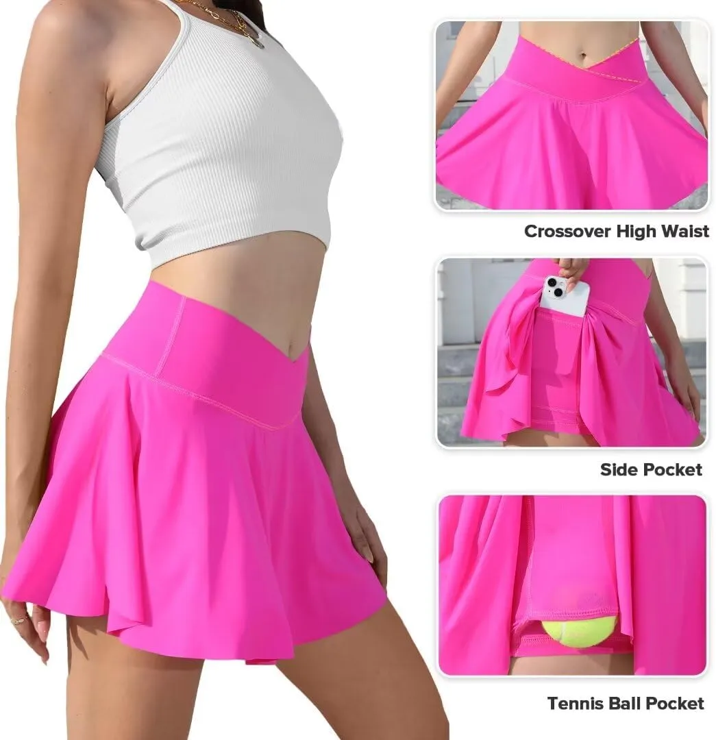 Vertvie Women Tennis Skirt Flowy Pleated Skorts Golf Athletic Skirts with Shorts Pockets High Waisted Running Workout Skorts