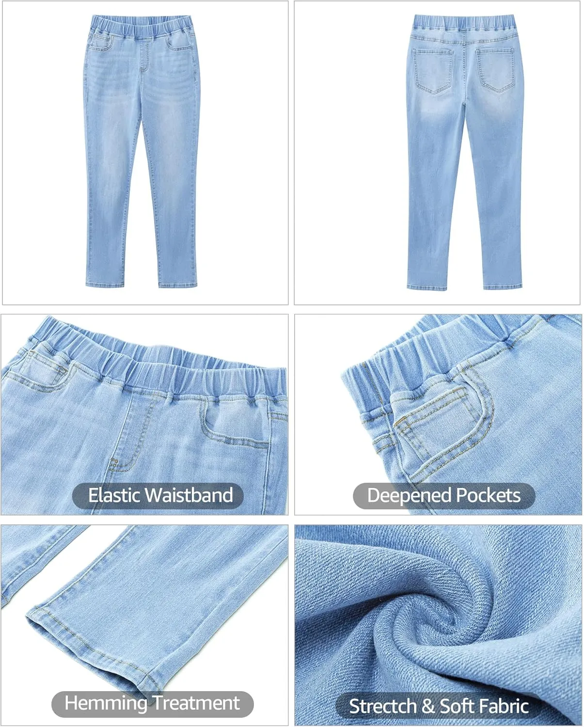 Vetinee Capris Jeans for Women High Waisted Pull On Elastic Waist Skinny Stretchy Denim Capri Pants Rolled Cropped Jeans
