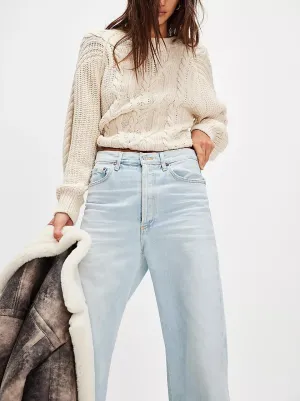 Vintage Baggy Barrel Jeans Mid Rise Wide Leg Boyfriend Horseshoe Jeans for Women Loose Fit Y2k Cuffed Cropped Pants