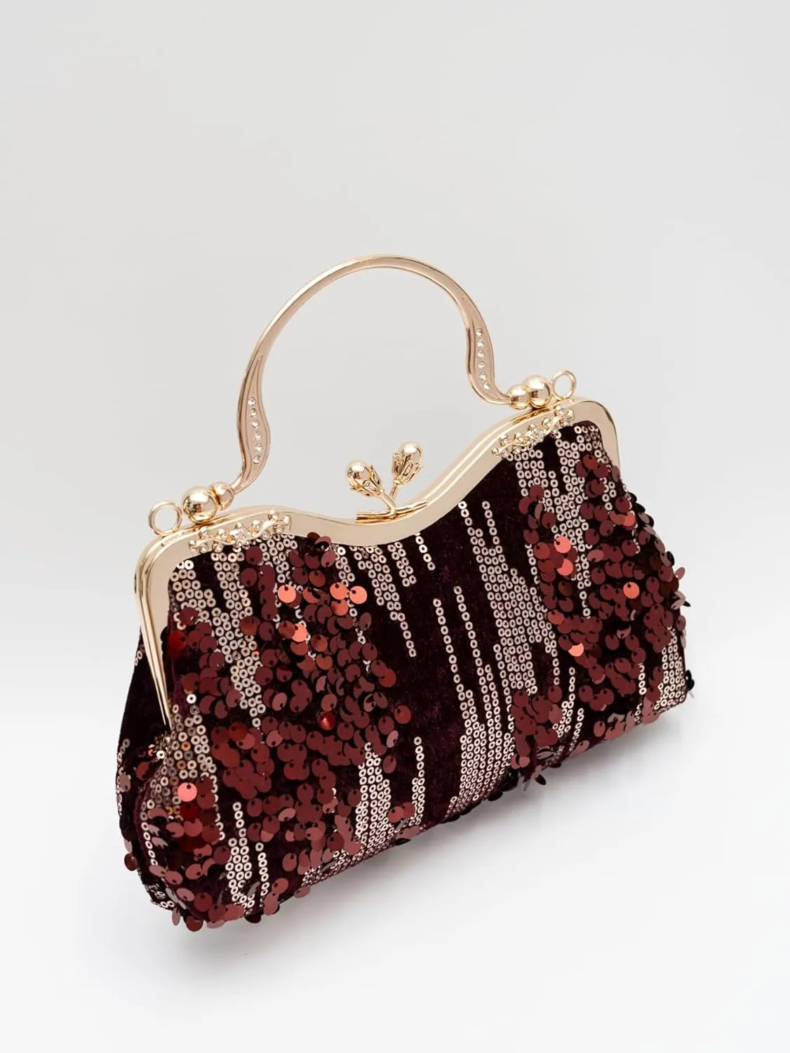 Vintage sequined velvet evening bag flower hardware handbag suitable for banquet wedding party formal occasions